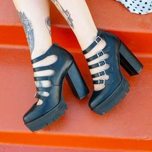TUK Black Rockstar Multi-Strap Mary Jane Platform